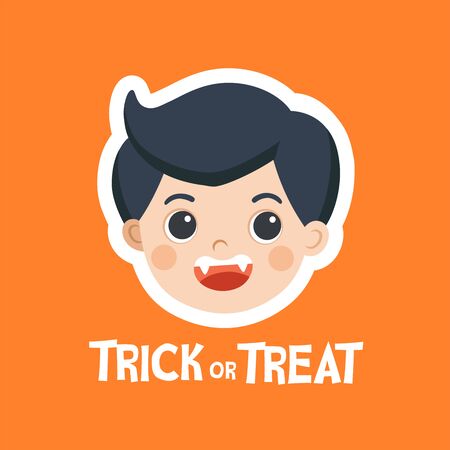 Face of Kid in Halloween fancy vampire dress to go Trick or Treating. Happy Halloween and trick or treat.のイラスト素材