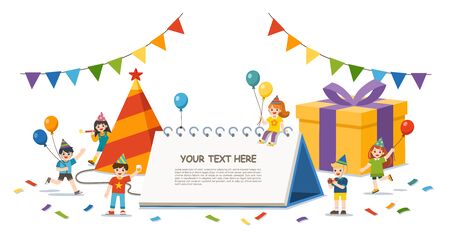Happy Kids celebrating new year party. Happy New Year greeting card. Template for advertising brochure.のイラスト素材