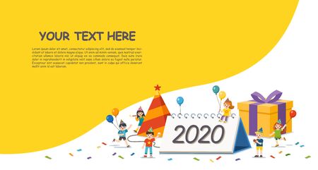 Happy Kids celebrating new year party. Happy New Year greeting card. Template for advertising brochure.のイラスト素材