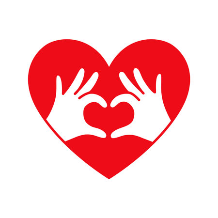 Hands in the form of heart thin line red icon on white background. Love, Romantic relationship concept.のイラスト素材