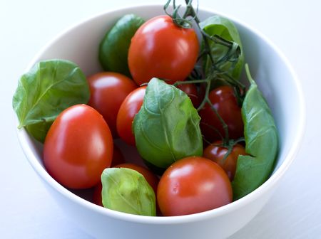 Bowl of Basil and Tomatoesの写真素材