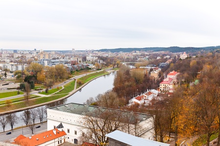 Vilnius, Lithuania  October 27, 2012 - top view of the historic center of Vilnius and the River Nerisのeditorial素材