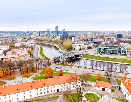 Vilnius, Lithuania top view of the old city and the new modern houses