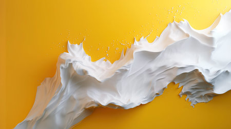 Abstract background with foam, texture paste, plaster white on yellow background.