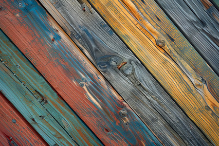 Background of painted multi-colored wooden boards close up,の写真素材
