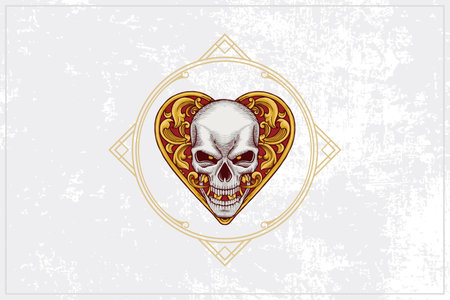 Ace of Hearts poker card skull icon with a classic and vintage red baseのイラスト素材