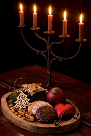 Christmas decoration with candlelight holderの写真素材