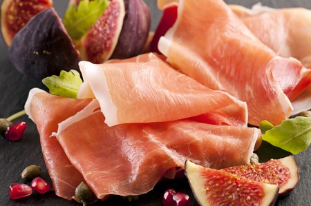 Prosciutto with figs and capersの写真素材