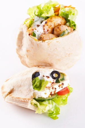 PIta stuffed with Feta and prawnの写真素材