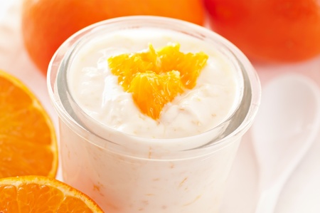 Orange yoghurt in the glassの写真素材