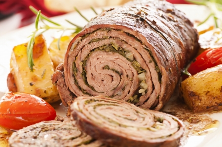 Roulade with roasted vegetablesの写真素材