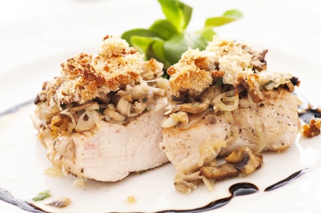 Chicken schnitzel with mushrooms crustsの写真素材