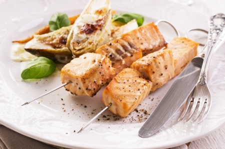 grilled salmon skewerの写真素材