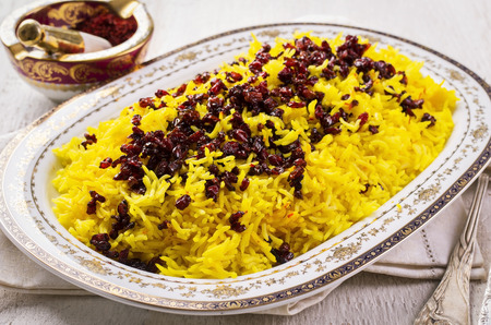 persian saffron rice with berberisの写真素材