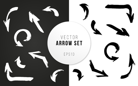 Arrow set hand drawn. Brush ink Ñalligraphy. Vector illustration for print, banner, user interface and applications. Cursor black and white collection. Artistic style symbol pack.のイラスト素材