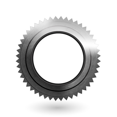 Cogwheel realistic metal textured icon. Vector illustration. Gear wheel isolated on white background. Part of the mechanism with light and shadow. Technical element image. Print or web material uses.のイラスト素材