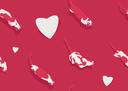Happy Valentines Day holiday seamless pattern. Vector illustration. Love concept card with siamese cat and heart. Animals and romantic symbol on pink gradient background. Cartoon style wrapのイラスト素材