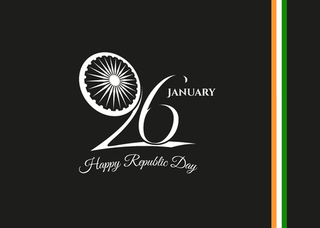 India republic day 26 January design. Vector Illustration. National celebrating poster. Indian wheel symbol and text with color flag.のイラスト素材