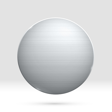 Polished round metal template for coin, medal, award or button for web design. Vector illustration. Metallic plate with realistic light and shadow on gradient background. Technology graphic tool.のイラスト素材