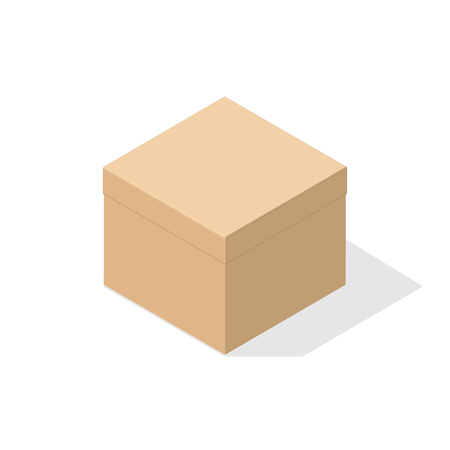 A miniature 3D boxed lid of light brown cardboard box. White background with flat shadows for icons, ads, banners, filling sites. Isometric style.のイラスト素材