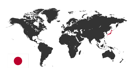Flat map of the world with a dedicated area of the country of Japan for interior, design, advertising, screensavers, wallpapers, covers, walls.のイラスト素材