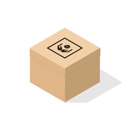 Cardboard box 3d in isometric style with flat shadow.のイラスト素材