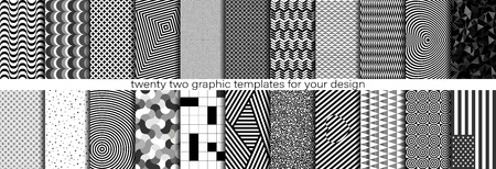A collection of black white and gray geometric patterns for the background. 22 graphic templates for your design. In a classic and modern, fashionable style. 10 of which are seamless.のイラスト素材