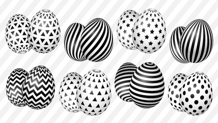 stylish set of Easter eggs with a geometric pattern for the background, design, advertising, packaging, screensaver, ideas. vector thumbnail number oneのイラスト素材