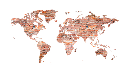 world map from old bricks in loft style, for interior, design, screensaver, pictures, advertisingのイラスト素材