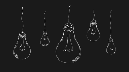 stylish, painted light bulbs on a dark background for interior, design, advertising, ideas, icons, web. vector sketchのイラスト素材
