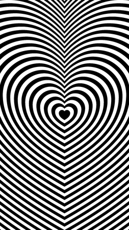 Trendy black and white background with repeating lines in the shape of a heart for your inspiration. 1080 x 1920 px.のイラスト素材