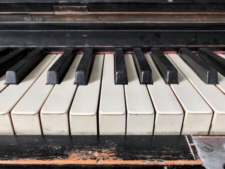 Part of the profile and keyboard of a musical instrument. The old piano.の写真素材
