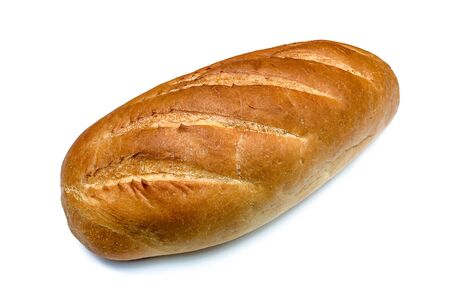 A loaf of freshly baked bread on a white background. Popular product basis for making sandwiches.の写真素材