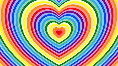 Trendy, abstract background with the shape of the heart in stripes. Bright rainbow colors for design, advertising, cards, packaging.のイラスト素材