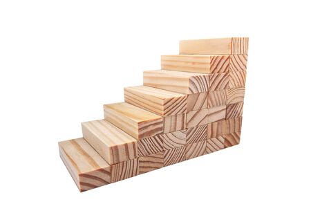 Wooden bars for a board game in the tower. Little pyramid on a white background.の写真素材
