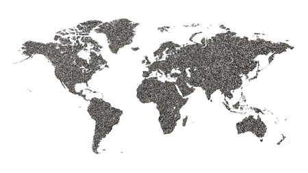 World map made of sea sand on a white background.の写真素材