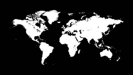 Silhouette of a white world map on a dark black background with the most accurate outline. Template option for use in an industrial interior.のイラスト素材