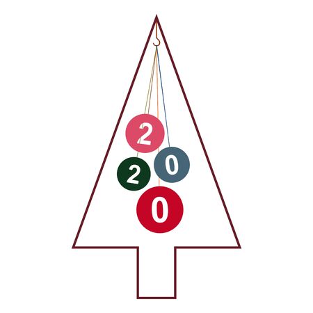 Creative contour of a Christmas tree with balls with numbers 2020. Stylish minimalism for fascist imagination.のイラスト素材