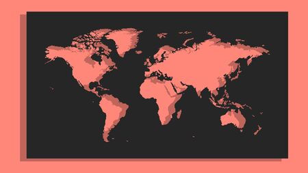 Picture from cut out silhouette of world map. Background in color vibrant coral with shadow. Template option for use in an industrial interior.のイラスト素材