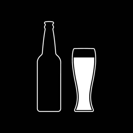 Mock up contour of a beer glass bottle and glass. Menu design. Dark background.のイラスト素材