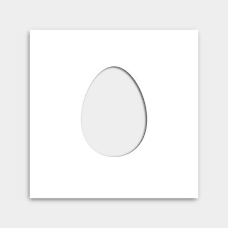 White paper with cut out eggs with inner shadow on a gray background. Minimal layout for Easter cards.の写真素材