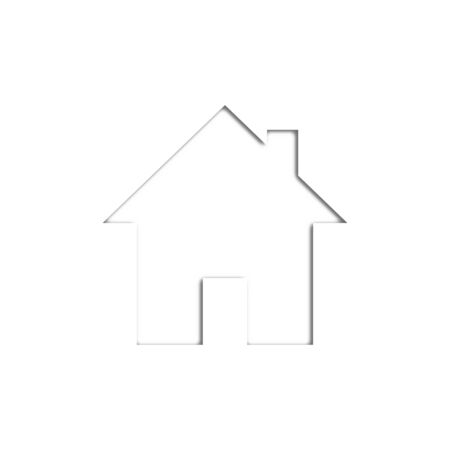 Imitation of a flat relief on white paper, carved toy house with an inner shadow. Minimal style. Abstract template for your message template. 3D rendering.の写真素材