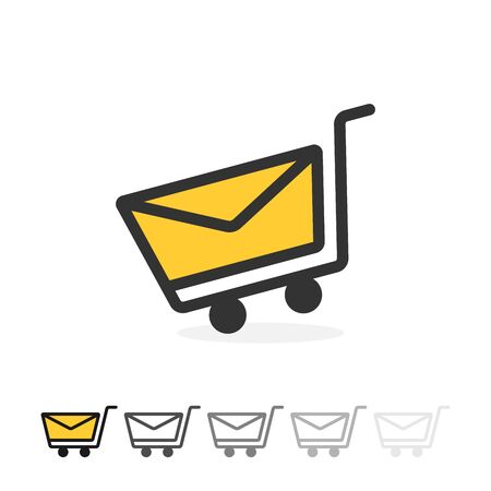 Contour of a shopping cart and letters in one line. For an icon or logo for sending mail.のイラスト素材