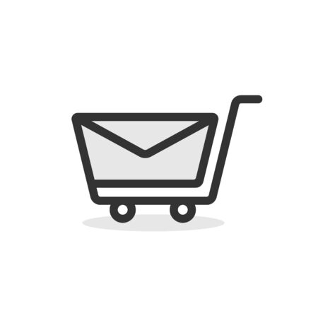 The contour of a shopping cart and mail in one line. Minimal style of mail icon or logo.のイラスト素材