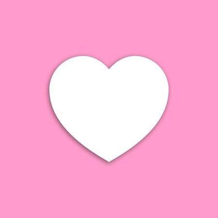 Imitation of relief on a flat lay, white heart with a shadow on a pastel pink background. Minimal style. Abstract pattern for love message template. 3D rendering.の写真素材
