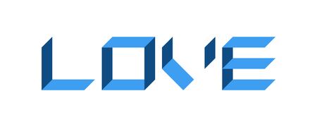 Word love made of letters in the form of flat blue stripes. Volumetric love letter for Valentine's Day. Minimal abstract geometry.のイラスト素材