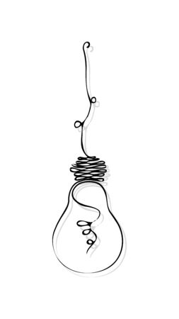 Stylish, drawn light bulb in one line in the form of a wire, for interior, design, advertising, ideas, icons. Vector sketch.のイラスト素材