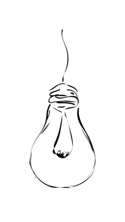 A light bulb is drawn in a minimalist style in the form of wires for the background, interior, design, advertising, ideas, icons, web pages. Vector sketch.のイラスト素材