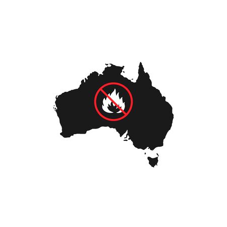 Australia map silhouette with a ban sign of kindling fire. Minimal flat template.の写真素材