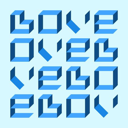 Word love made of letters in the form of flat blue stripes.のイラスト素材